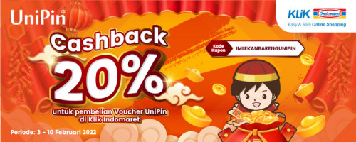 Cashback 20% untuk Pembelian Voucher UniPin di Klik Indomaret